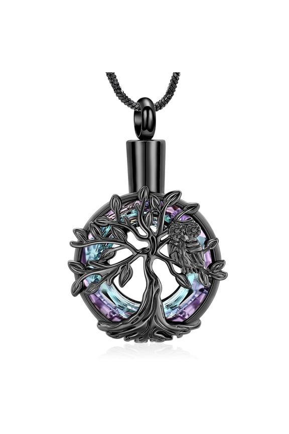 Tree of Life Urn Necklace for Ashes Cricle Cremation Jewelry Owl Urns Pendant Keepsake Funeral Urns Memorial Lockets for Women Men