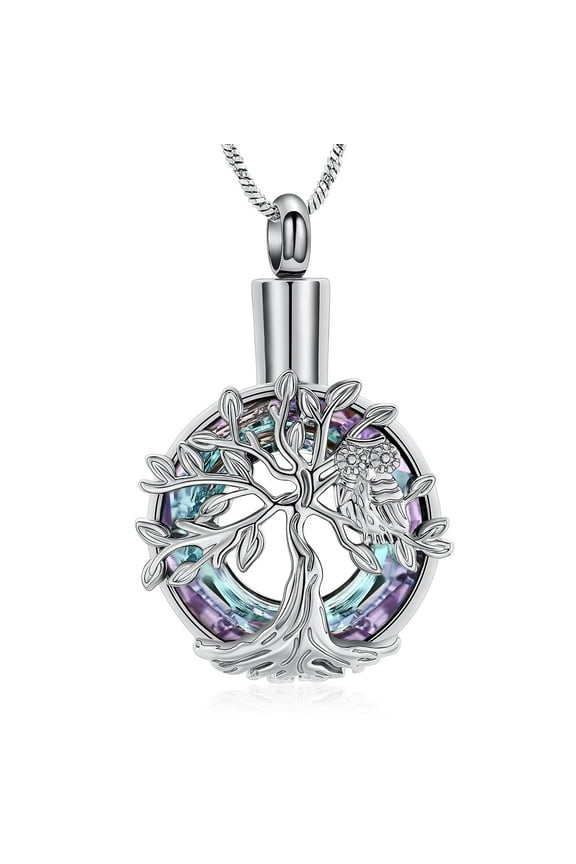 Tree of Life Urn Necklace for Ashes Cricle Cremation Jewelry Owl Urns Pendant Keepsake Funeral Urns Memorial Lockets for Women Men