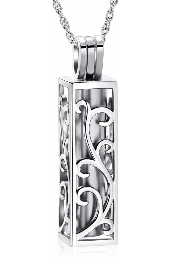 Tree of Life Urn Necklace for Ashes Cylinder Bar Memorial Jewelry Cremation Jewelry Keepsake Memorial Lockets for Loved One Ash Holder
