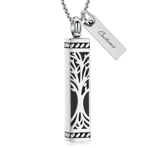 Tree of Life Urn Necklace for Ashes Cylinder Bar Necklace for Ashes for Women Men Keepsake for Ashes Memory Cremation Jewelry