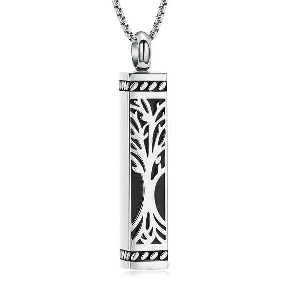Tree of Life Urn Necklace for Ashes Cylinder Bar Necklace for Ashes for Women Men Keepsake for Ashes Memory Cremation Jewelry