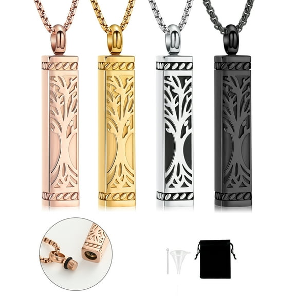Tree of Life Urn Necklace for Ashes Cylinder Bar Necklace for Ashes for Women Men Keepsake for Ashes Memory Cremation Jewelry
