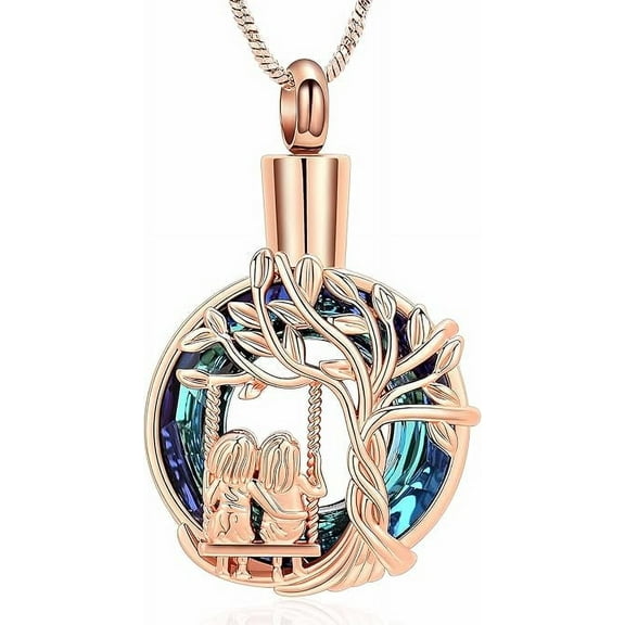 Tree of Life Urn Necklace for Ashes Eternity Memorial Urn Necklace with Crystal Ring Cremation Jewelry Pendant Ashes Necklace