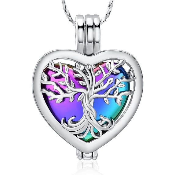 Tree of Life Urn Necklace for Ashes Hollow Heart Urn Cremation Jewelry Memorial Keepsake Jewelry W/Funnel Filler Gifts for Women Men