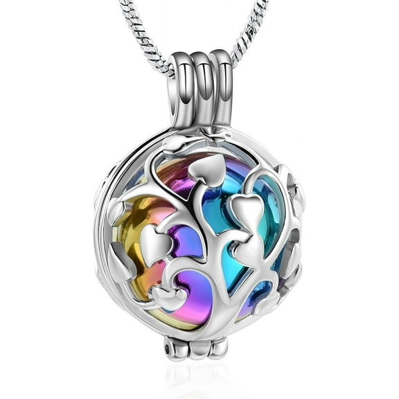 Tree of Life Urn Necklace for Ashes for Women Men Hollow Heart Keepsake Urn Locket Pendant Memorial Cremation Jewelry with Mini Ball