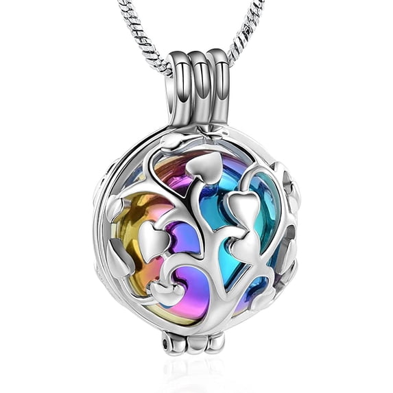 Tree of Life Urn Necklace for Ashes for Women Men Hollow Small Ball Cremation Necklace Stainless Steel Urn Pendant