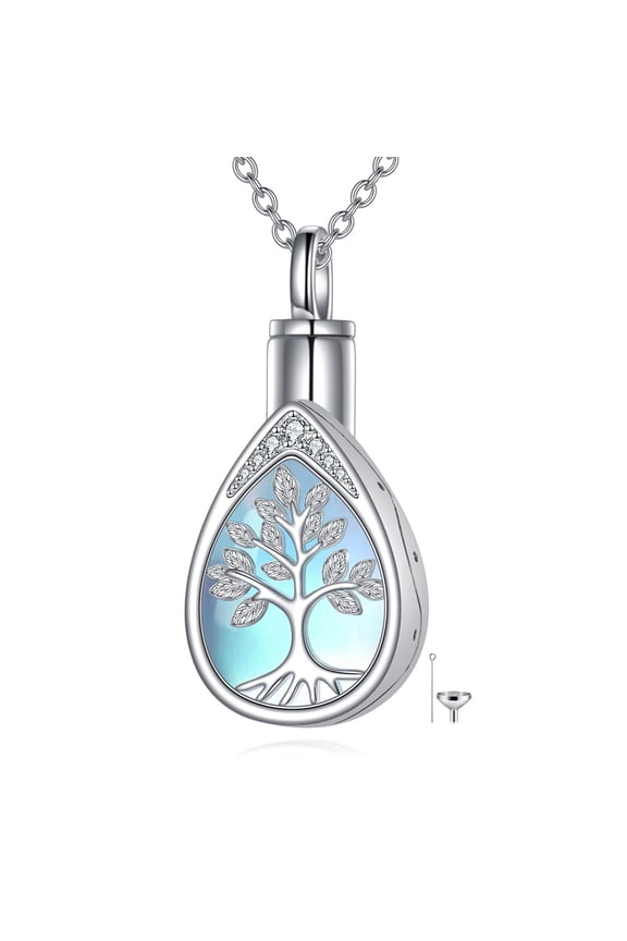 Tree of Life Urn Necklaces for Ashes 925 Sterling Silver Tree of Life Moonstone Cremation Jewelry for Ashes Memory Jewelry Gifts for Women Men
