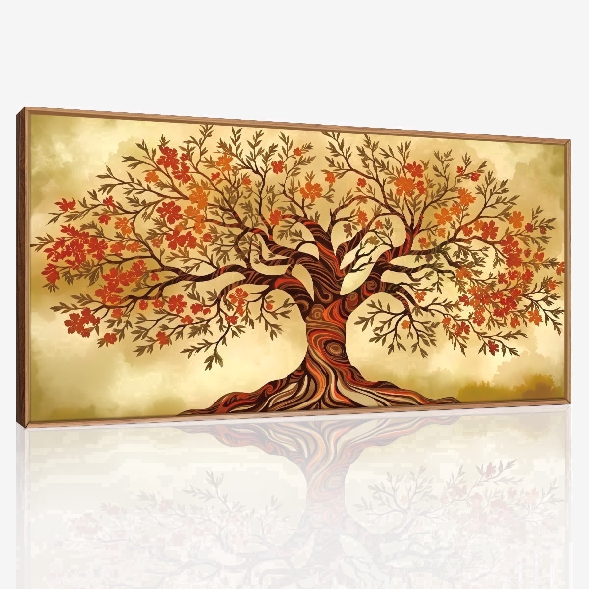 TOARTi Tree of Life Framed Canvas Wall Art Elegant Vintage Big Tree Painting Nature-Inspired Wall Decor for Living Room Bedroom Office 20x40 Inch