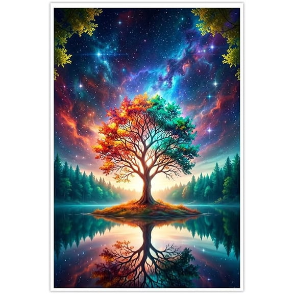 Tree of Life Wall Art Cosmic Galaxy Starry Sky Vibrant Nature Poster Print