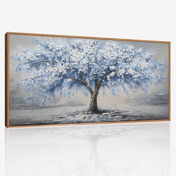 TOARTi Tree of Life Framed Canvas Wall Art Modern Abstract Blue Tree Painting Artwork for Living Room Bedroom Office 20x40 Inch