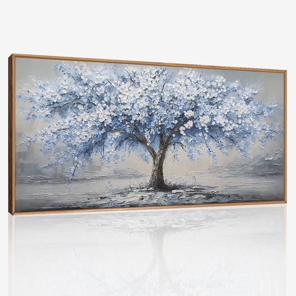 Tree of Life Wall Art Framed Blue Tree Wall Decor Modern Abstract Tree Canvas Art Work for Living Room Bedroom Office 20X40 In