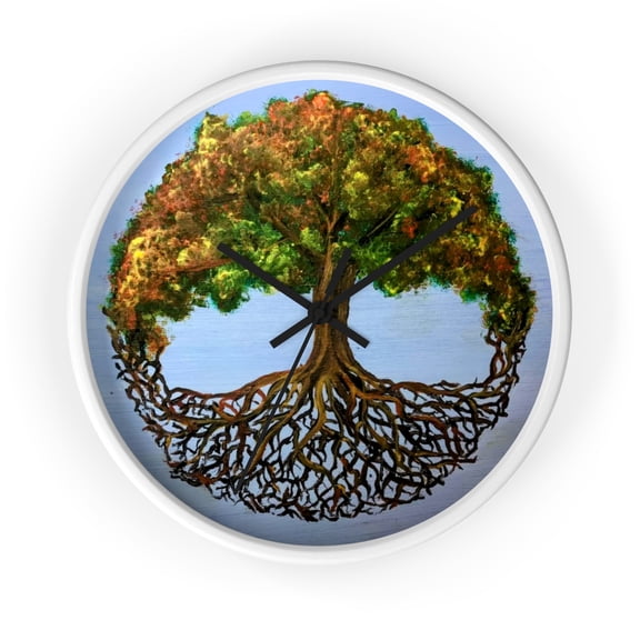 Tree of Life Wall Clock - Colorful Acrylic Painting