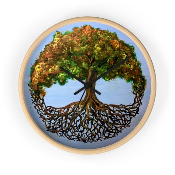 Tree of Life Wall Clock - Colorful Acrylic Painting