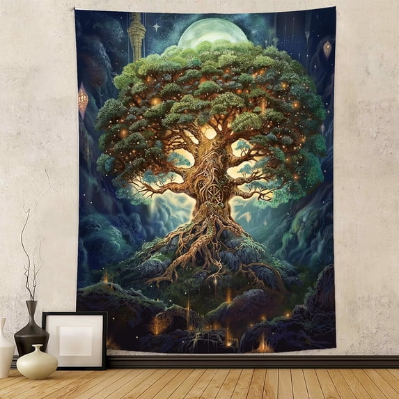 Tree of Life Wall Hanging - Moon Star Galaxy Forest Nature Tapestry for ...