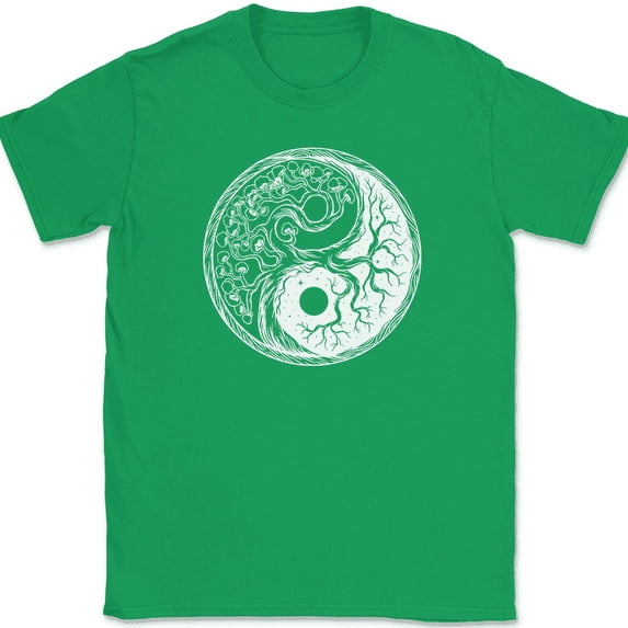 Tree of Life Yin Yang T-Shirt Trippy Graphic Design Taoism Gift Funny Tee - Green, 3XL