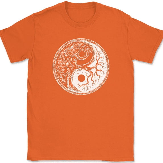 Tree of Life Yin Yang T-Shirt Trippy Graphic Design Taoism Gift Funny Tee - Orange, 3XL