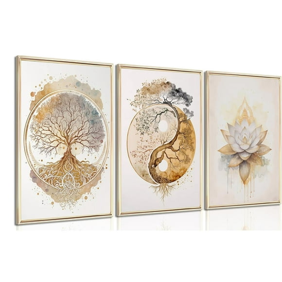 Tree of Life and Lotus Zen Canvas Wall Art - Ideal for Living, Yoga, Hotel, and Bedroom Decor