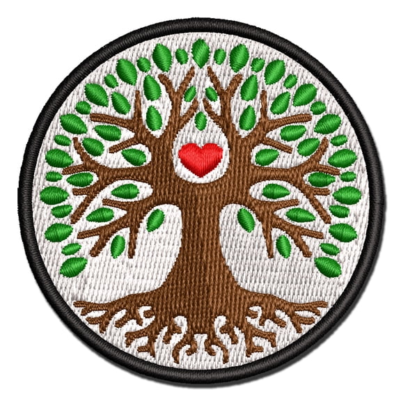 Tree of Life with Heart in Branches Applique Multi-Color Embroidered Iron-On Patch - 2.5 Inch Small