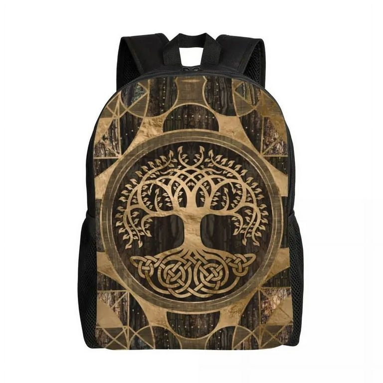 Tree of Life with Triquetra and Futhark Pastel Gold Backpack Fashion Bookbag for College School Viking Norse Yggdrasil Bag Walmart