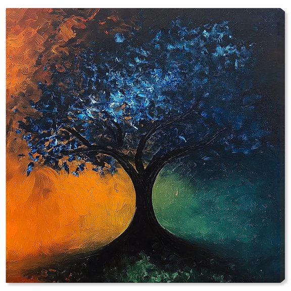 Tree of Opposites II Canvas Nature Paintings by Art Remedy, Gallery Wrapped, 12 x 12