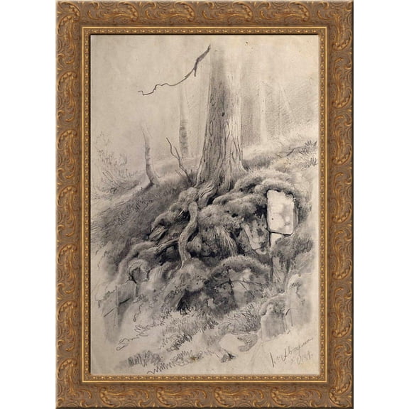 Tree roots 24x18 Gold Ornate Wood Framed Canvas Art by Ivan Shishkin