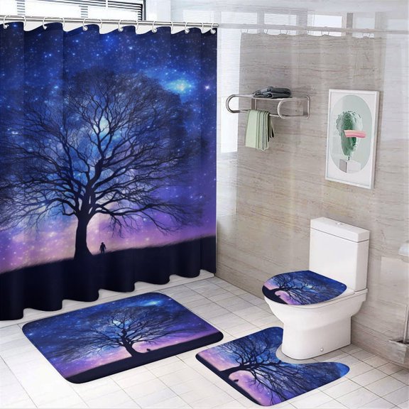 Tree with Life 4Pcs Shower Curtain Set Shower Curtain Set with Carpet Bath Mat