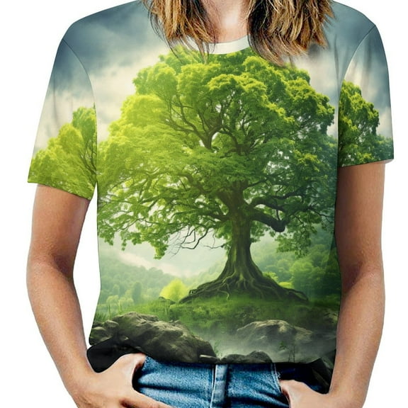 Tree with Life Women's Short Sleeve T-Shirt Crew Neck Casual Summer Trendy Loose Fit Tops