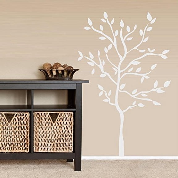Tree (with branches and leaves) ~ Wall or Window Decal (Large 35" x 50", White)