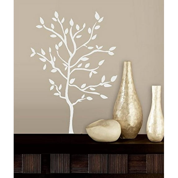 Tree (with branches and leaves) ~ Wall or Window Decal (Small 22" x 31, White)