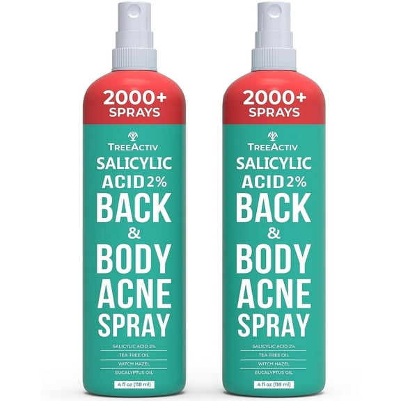 TreeActiv Body Acne Spray with Salicylic Acid & Tea Tree, Skin Clarifying Formula, 4 fl oz, 2-Pack