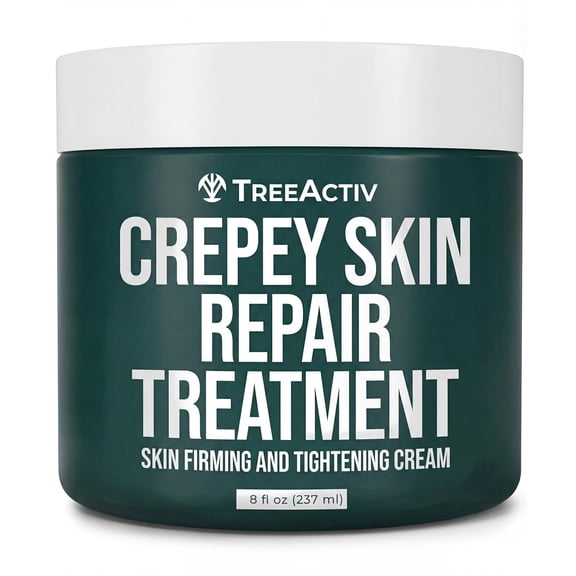TreeActiv Crepey Skin Repair Cream, 8 fl oz, Firming Body & Neck Cream with Hyaluronic Acid, Glycolic Acid & Shea Butter, Helps Crepey Skin Look Smoother, 500+ Uses