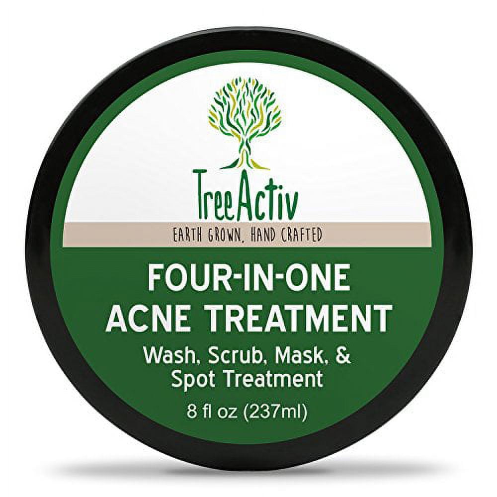 TreeActiv Four-in-One Acne Treatment, Wash, Scrub, Mask, and Spot Treatment, Heals Rosacea, Exfoliating Sugar, Face or Body, Natural Sulfur Clear Skin Cleanser, Bentonite (8 Oz)