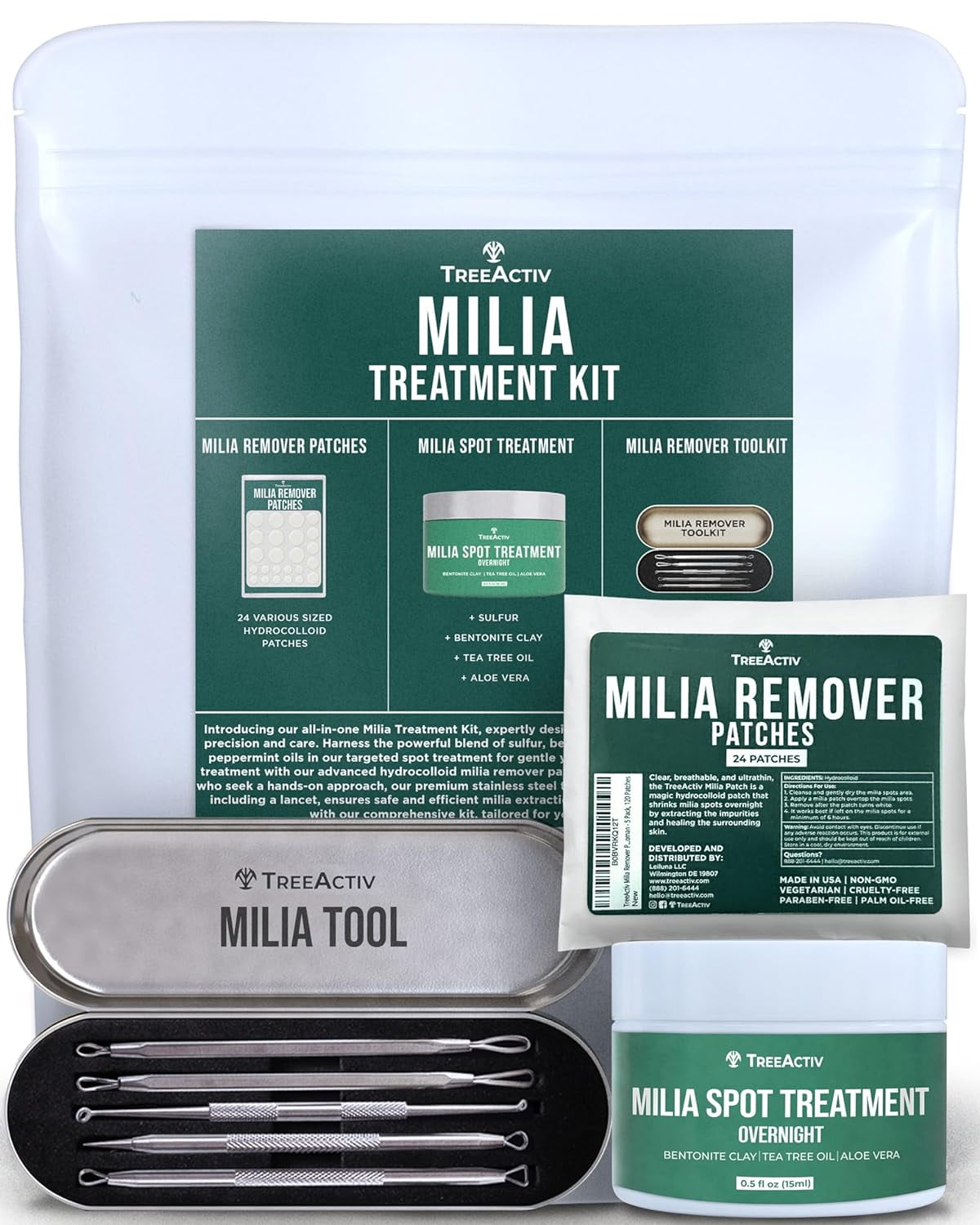 TreeActiv Milia Treatment Kit 0.5oz, Overnight Cream, Extractor Tools