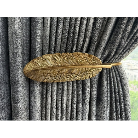 TreeCity Light and Spirited Metallic Gold Feather Tiebacks set of 4(2 pairs)