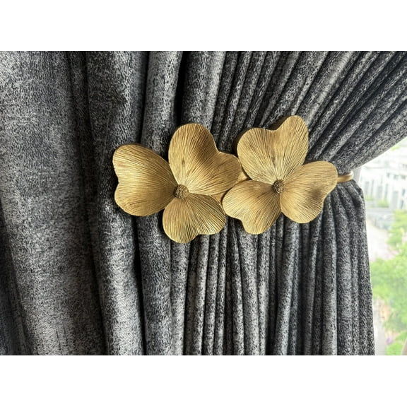 TreeCity Luxury Metal Gold Floral Curtain Tiebacks set of 2(1 pairs)