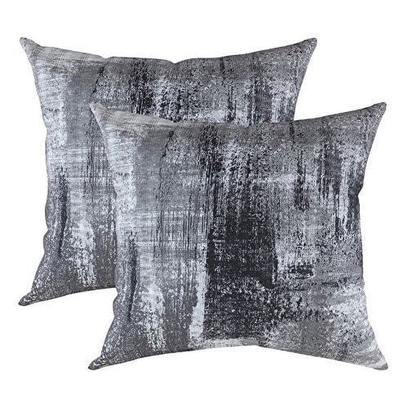 TreeWool (Pack of 2) Brush Art Accent Decorative Square Cotton Throw Pillow Covers (16 x 16 inches, Black)