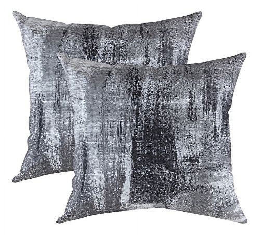 Black and Gray Cotton Art Deco Reversible Throw Pillow Covers, 24 x 24 inches, Set of 2