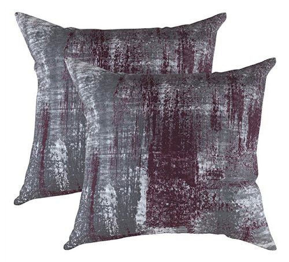 Burgundy and Gray Cotton Art Deco Square Pillow Covers, 24x24, Set of 2
