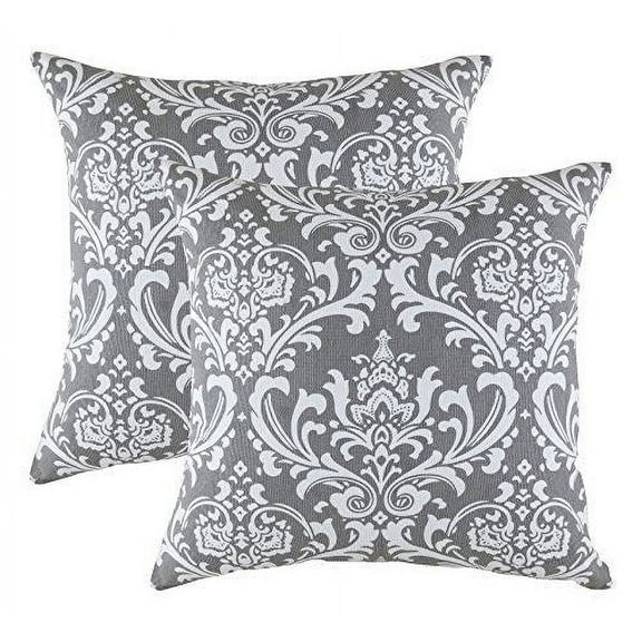 TreeWool (Pack of 2) Damask Accent Decorative Cotton Throw Pillow Covers (16 x 16 Inches, Graphite Gray)