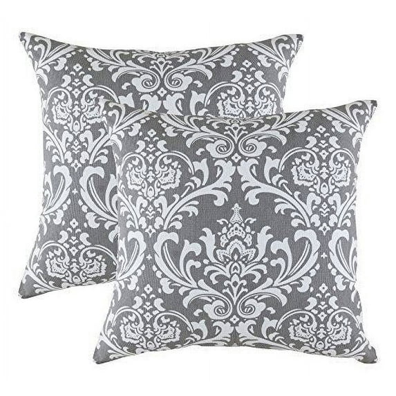 TreeWool (Pack of 2) Damask Accent Decorative Cotton Throw Pillow Covers (16 x 16 Inches, Graphite Gray)