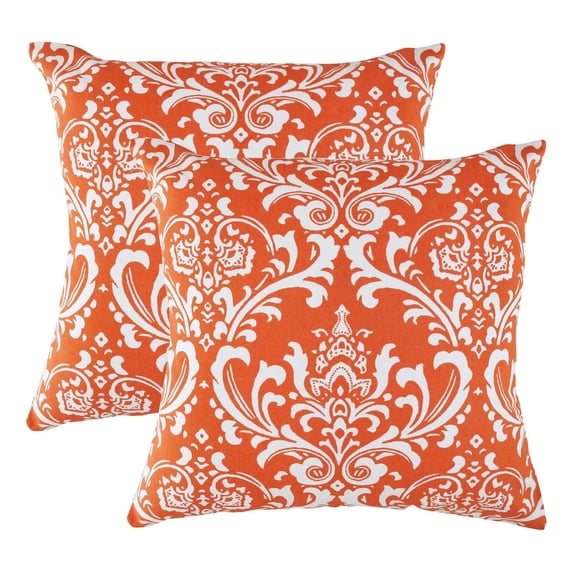 TreeWool (Pack of 2) Damask Accent Decorative Cotton Throw Pillow Covers (16 x 16 Inches, Orange)