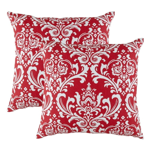TreeWool (Pack of 2) Damask Accent Decorative Cotton Throw Pillow Covers (16 x 16 Inches, Red)