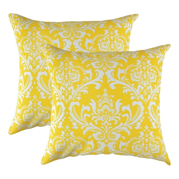 TreeWool (Pack of 2) Damask Accent Decorative Cotton Throw Pillow Covers (16 x 16 Inches, Yellow)