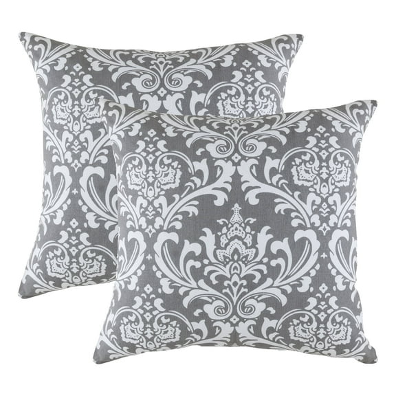 TreeWool (Pack of 2) Damask Accent Decorative Cotton Throw Pillow Covers (20 x 20 Inches, Graphite)