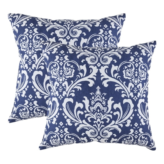 TreeWool (Pack of 2) Damask Accent Decorative Cotton Throw Pillow Covers (20 x 20 Inches, Navy Blue)