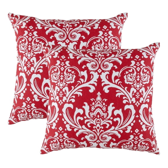 TreeWool (Pack of 2) Damask Accent Decorative Cotton Throw Pillow Covers (20 x 20 Inches, Red)