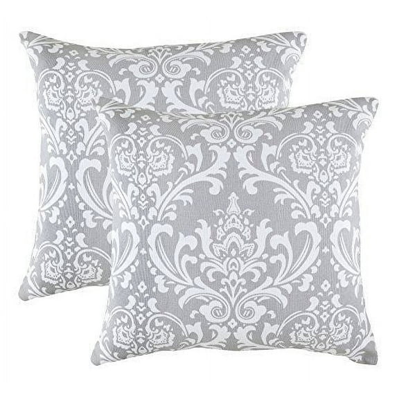 TreeWool (Pack of 2) Damask Accent Decorative Cotton Throw Pillow Covers (20 x 20 Inches, Sleet Gray)