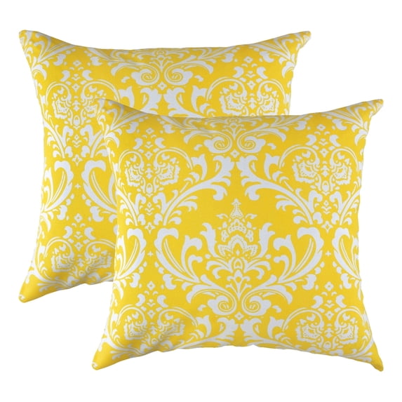 TreeWool (Pack of 2) Damask Accent Decorative Cotton Throw Pillow Covers (20 x 20 Inches, Yellow)