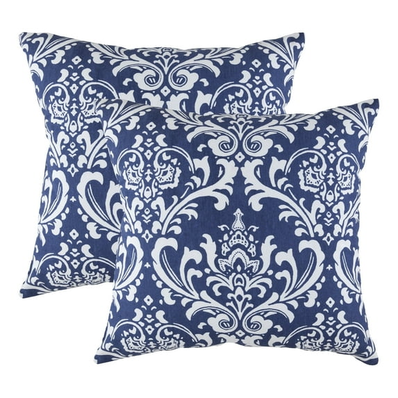 TreeWool (Pack of 2) Damask Accent Decorative Cotton Throw Pillow Covers (22 x 22 Inches, Navy Blue)
