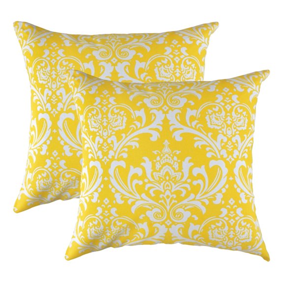 TreeWool (Pack of 2) Damask Accent Decorative Cotton Throw Pillow Covers (22 x 22 Inches, Yellow)